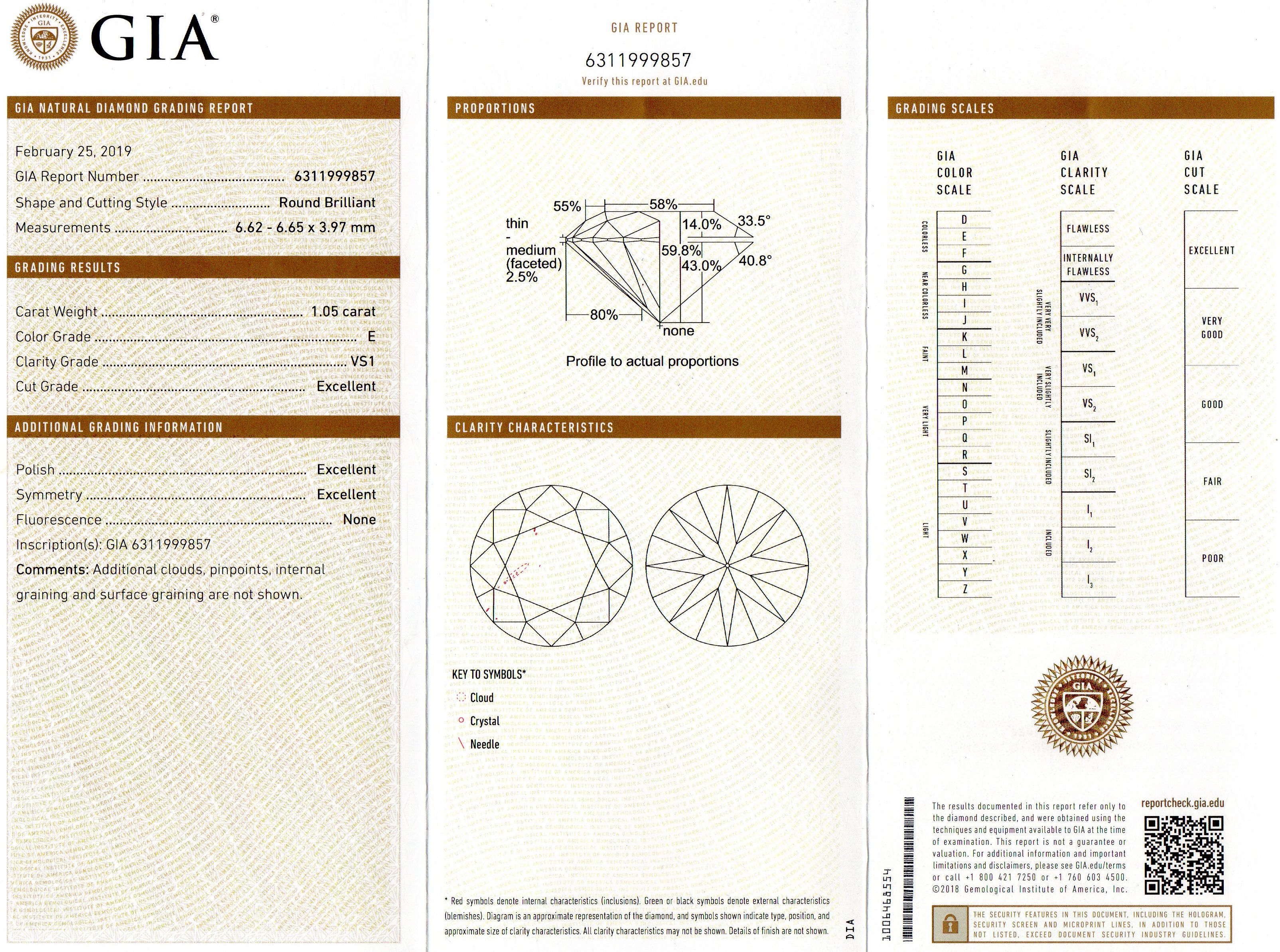 gia 1.05ct e vs1 3ex